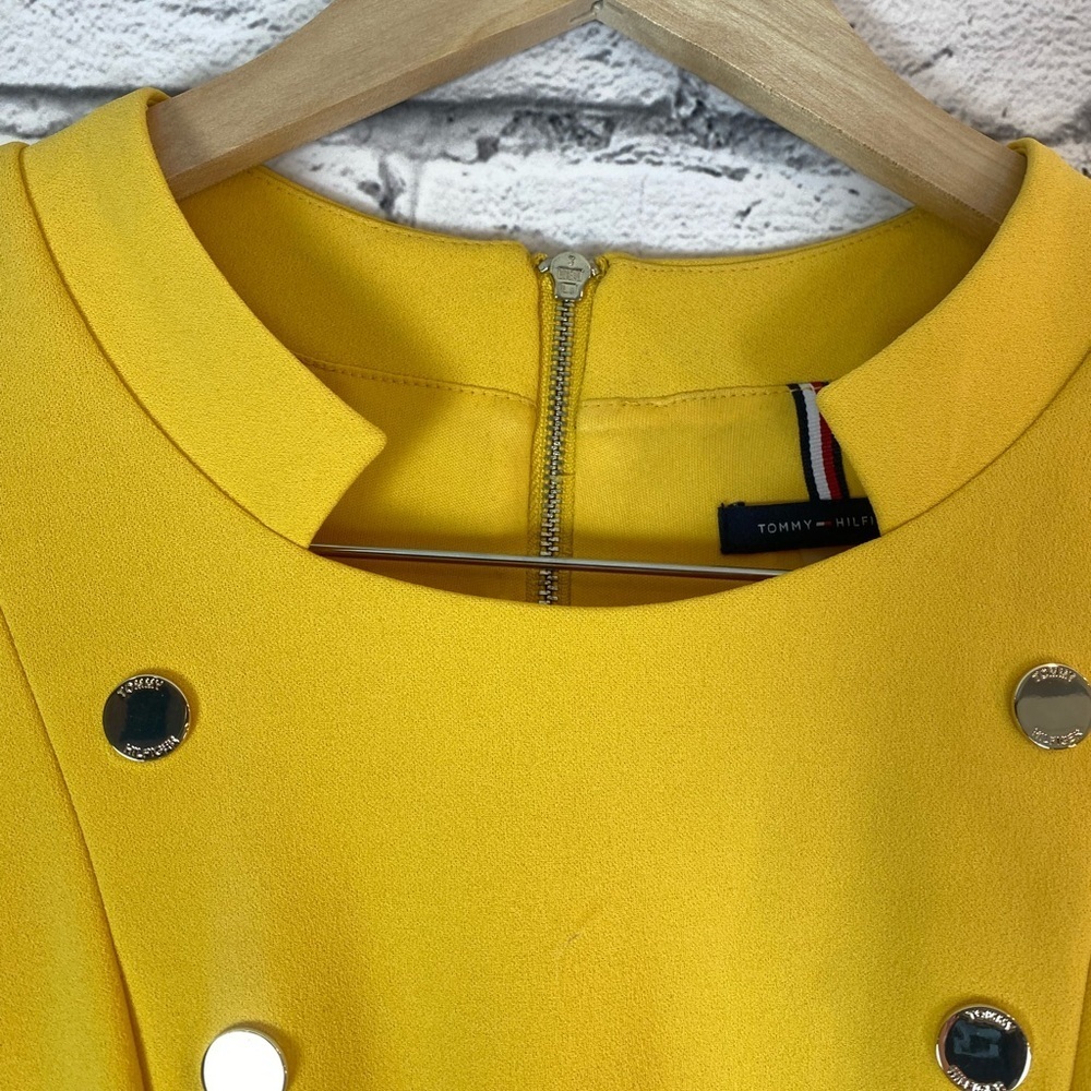 Tommy Hilfiger Yellow Mock Neck Sleeveless Dress Gold Buttons Modern 20W NWT - Picture 6 of 15